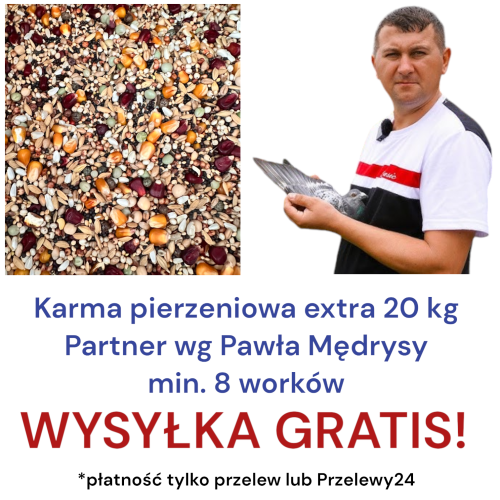Przejdź do produktu PARTNER  Pierzeniowa Extra wg. Pawła Mędrysy 20 kg, pakiet 12 worków  - karma pierzeniowa dla gołębi, wysyłka GRATIS