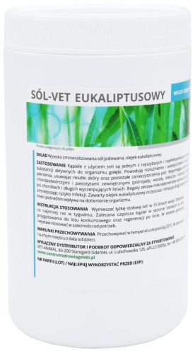 Przejdź do produktu CENTRUM ZDROWIA GOŁĘBI Sól-Vet Eukaliptusowy 1 kg - sól do kąpieli dla gołębi
