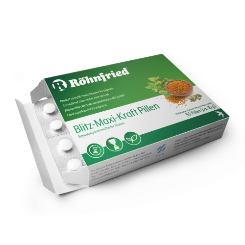 Przejdź do produktu ROHNFRIED  Blitz-Maxi-Kraft 50 szt. - tabletki wzmacniające przed lotem dla gołębi