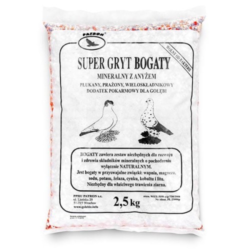 Przejdź do produktu PATRON Gryt Bogaty 2,5 kg - drobny gryt z dodatkiem anyżu dla gołębi ozdobnych i młodych